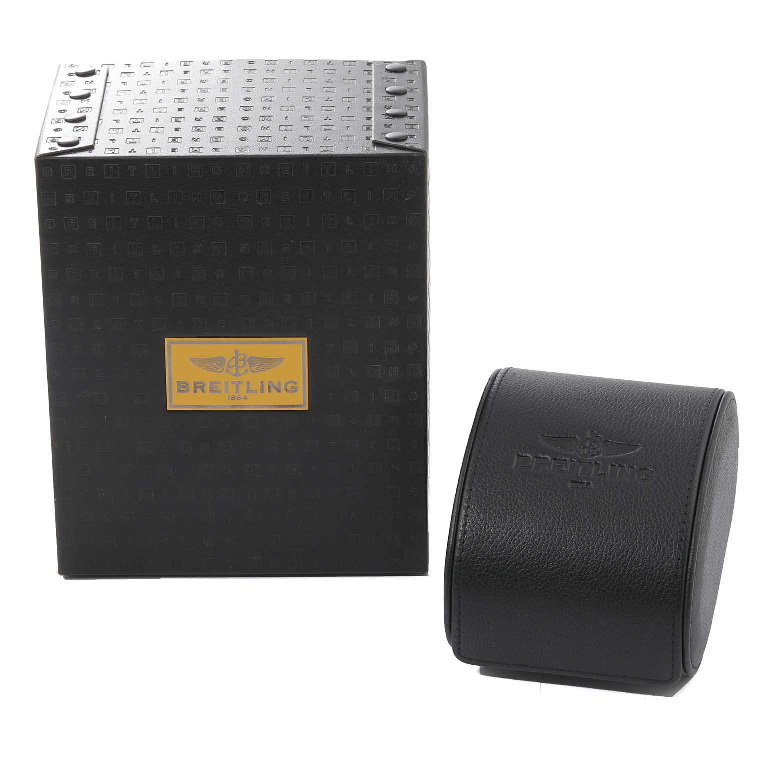 The image shows the packaging box and leather case for the Breitling Superocean A17391 Men's Stainless Steel Black Dial A17391 Men's Stainless Steel Black Dial watch, photographed from the front.