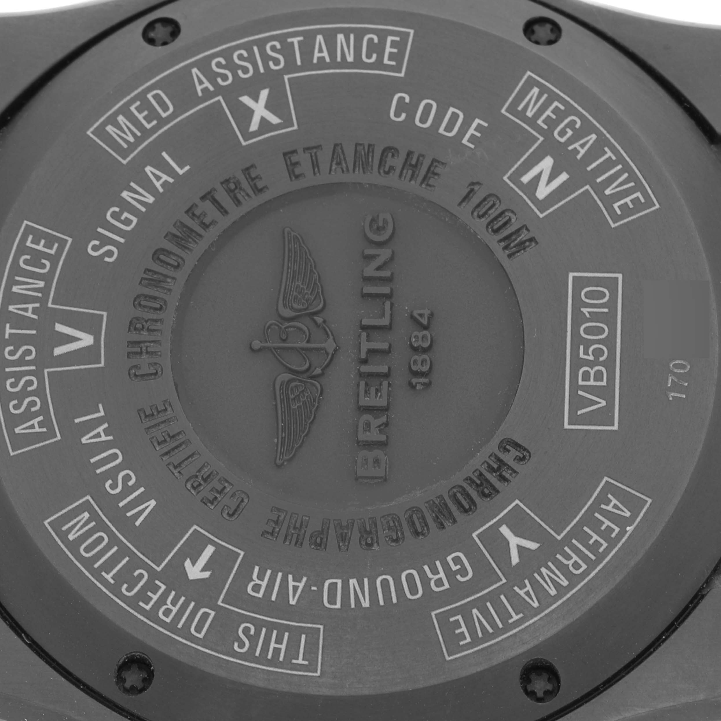 The image shows the back case of the Breitling Professional Series VB501022/BD41 Men's Titanium Black Dial VB501022/BD41 Men's Titanium Black Dial model VB5010 watch.