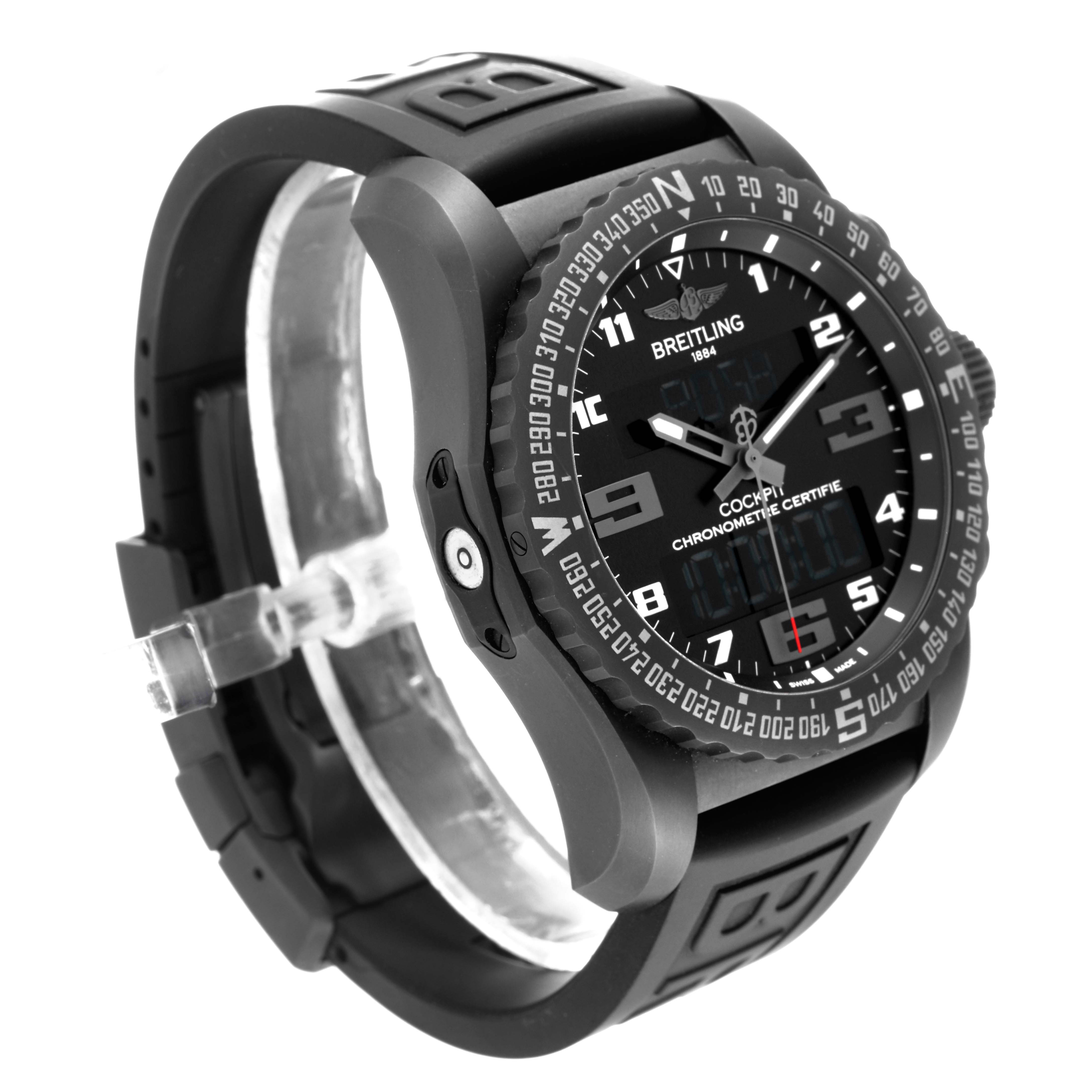 The Breitling Professional Series VB501022/BD41 Men's Titanium Black Dial VB501022/BD41 Men's Titanium Black Dial watch is shown at a three-quarter angle, highlighting the face, bezel, and part of the strap.