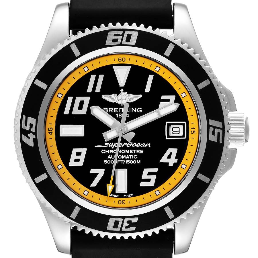 Breitling Superocean 42 Abyss Black Yellow Dial Steel Mens Watch A17364 SwissWatchExpo