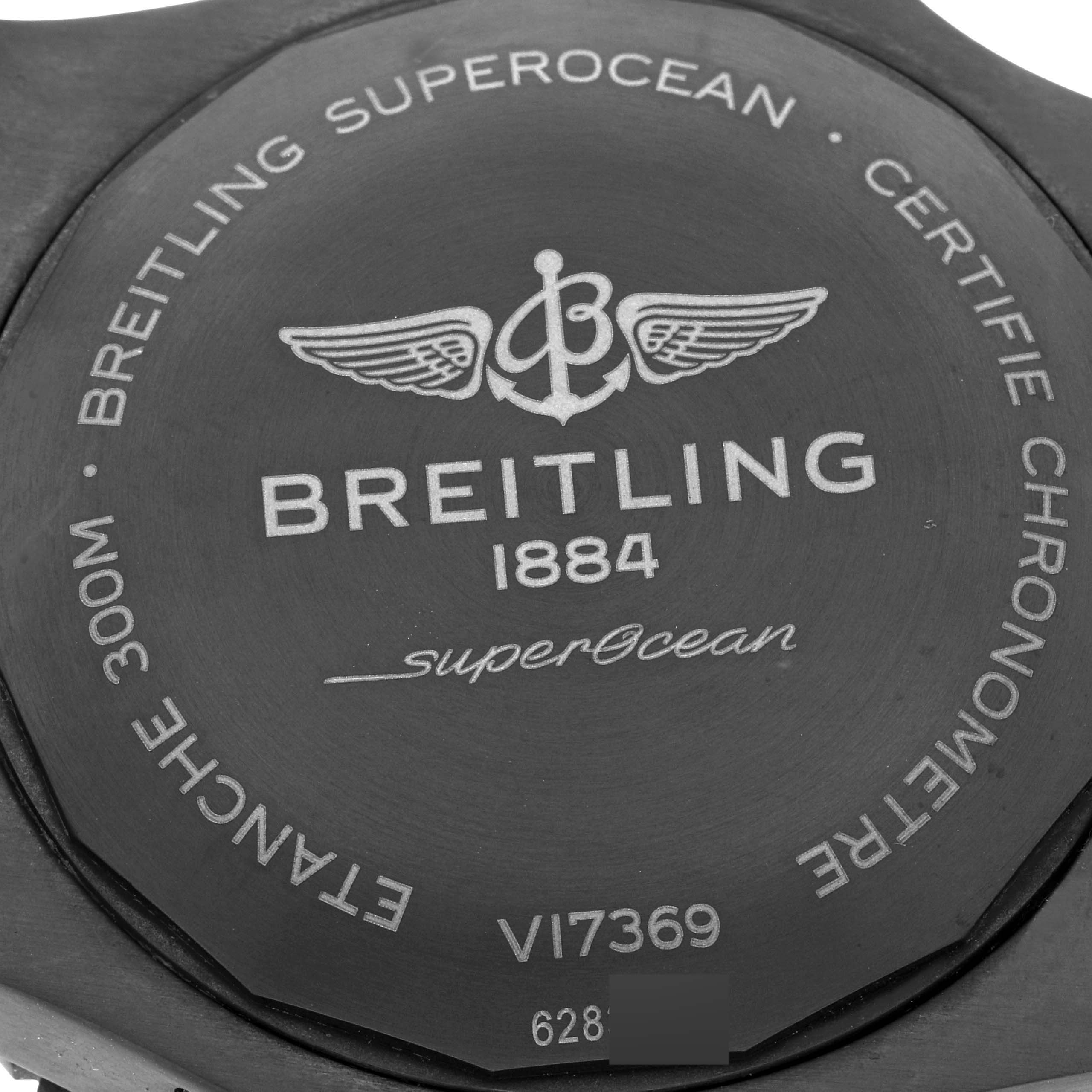 This image shows the case back of a Breitling Superocean V17369 Men's Titanium Blue Dial V17369 Men's Titanium Blue Dial watch, highlighting the brand logo and model details.