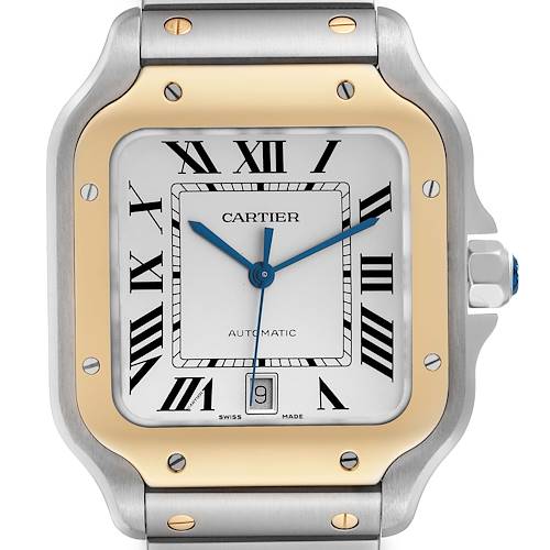 Photo of Cartier Santos Large Steel Yellow Gold Mens Watch W2SA0006 Box Card