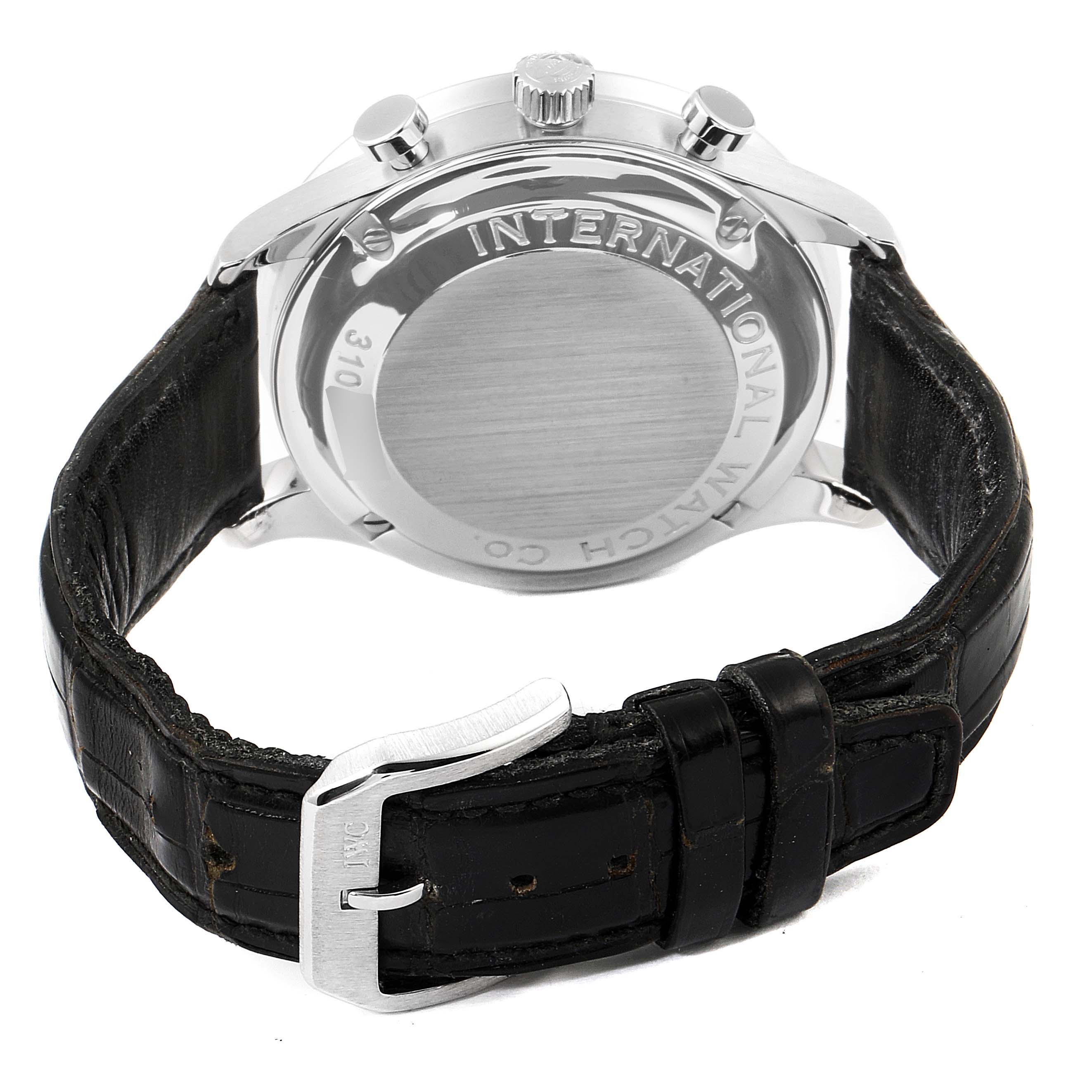 The image shows the back case and leather strap with buckle of the IWC Portuguese IW371446 Men's Stainless Steel Silver Dial IW371446 Men's Stainless Steel Silver Dial model watch.