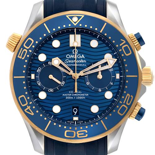 Photo of Omega Seamaster Diver Master Chronometer Yellow Gold Steel Mens Watch 210.22.44.51.03.001 Box Card