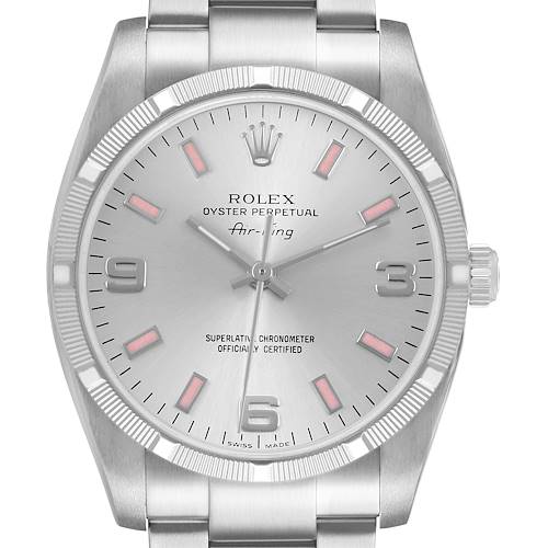 Photo of Rolex Air King Steel Silver Dial Pink Markers Mens Watch 114210