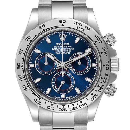 Photo of Rolex Cosmograph Daytona White Gold Blue Dial Mens Watch 116509 Box Card