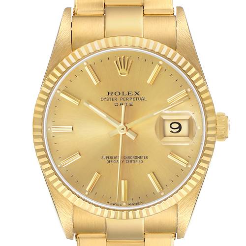Photo of Rolex Date Yellow Gold Oyster Bracelet Mens Watch 15238 Box Papers