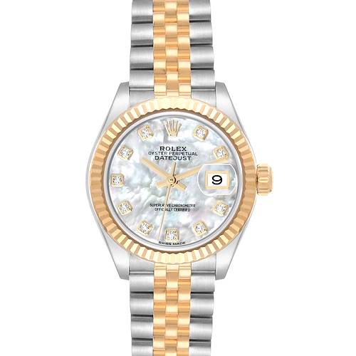 Photo of Rolex Datejust 28 Steel Yellow Gold Mother of Pearl Diamond Ladies Watch 279173 Box Card