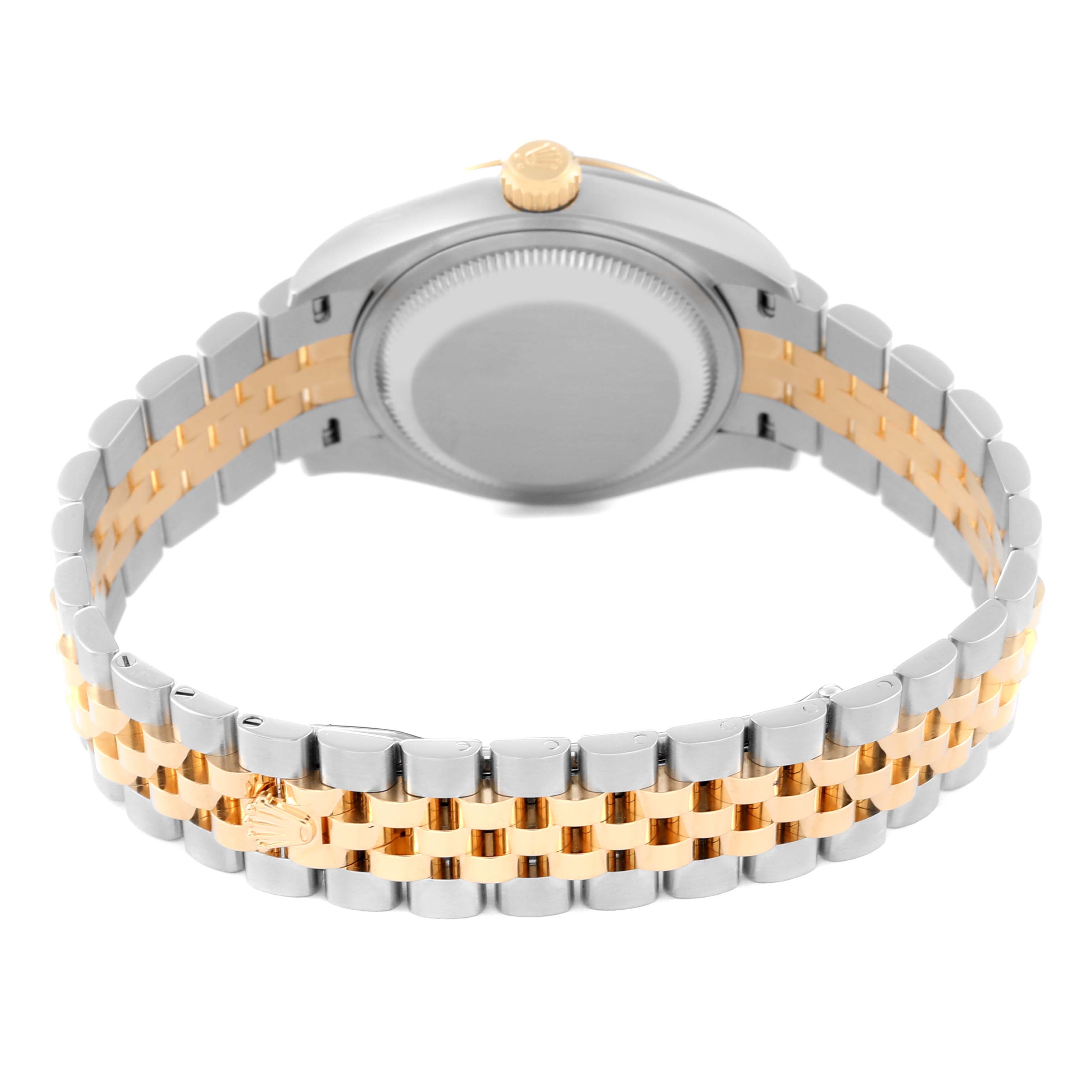 This image shows the back of a Rolex Datejust 279173 Women's Steel and Gold (two tone) Mother of Pearl Dial 279173 Women's Steel and Gold (two tone) Mother of Pearl Dial watch, highlighting the two-tone bracelet and case back.