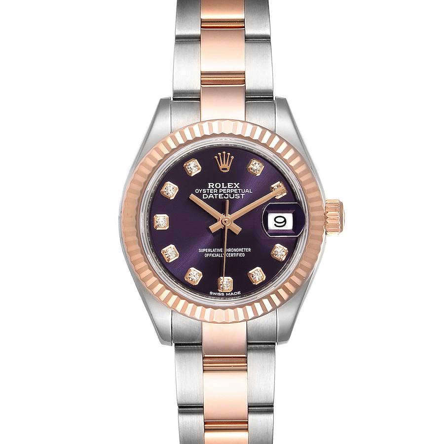 Rolex Datejust Steel Rose Gold Aubergine Diamond Ladies Watch 279171 Box Papers SwissWatchExpo