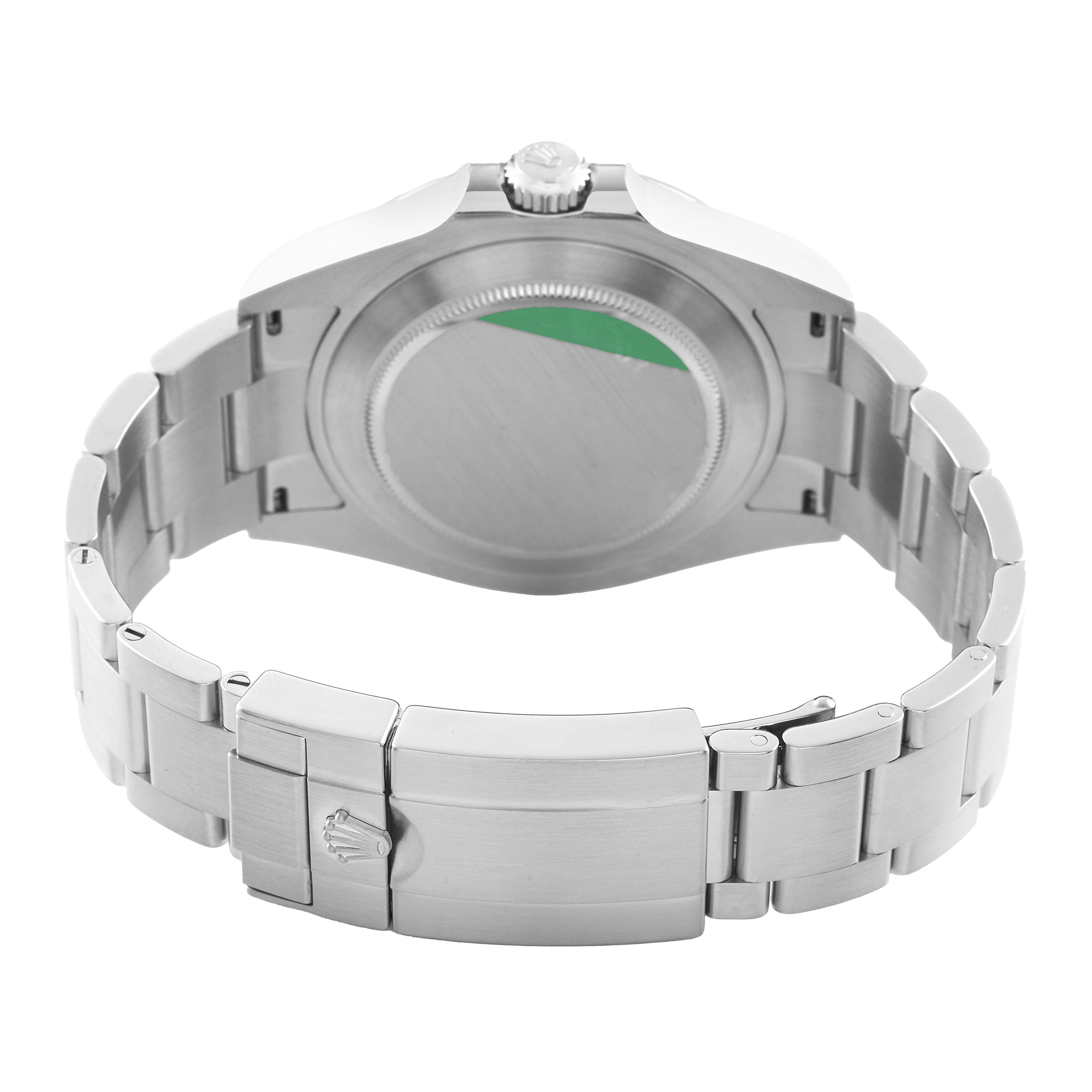 The image shows the back of a Rolex Explorer 226570 Men's Stainless Steel Black Dial watch, focusing on the case back, bracelet, and clasp.