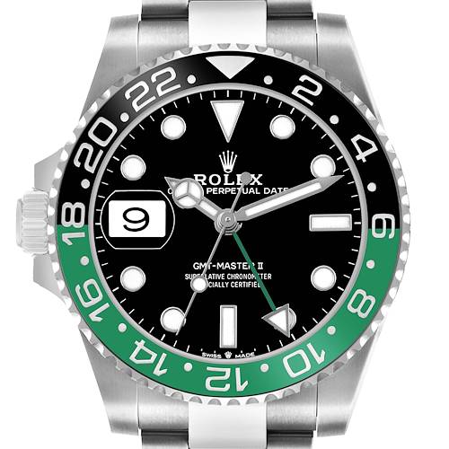 Photo of Rolex GMT Master II Steel Sprite Green Black Bezel Mens Watch 126720