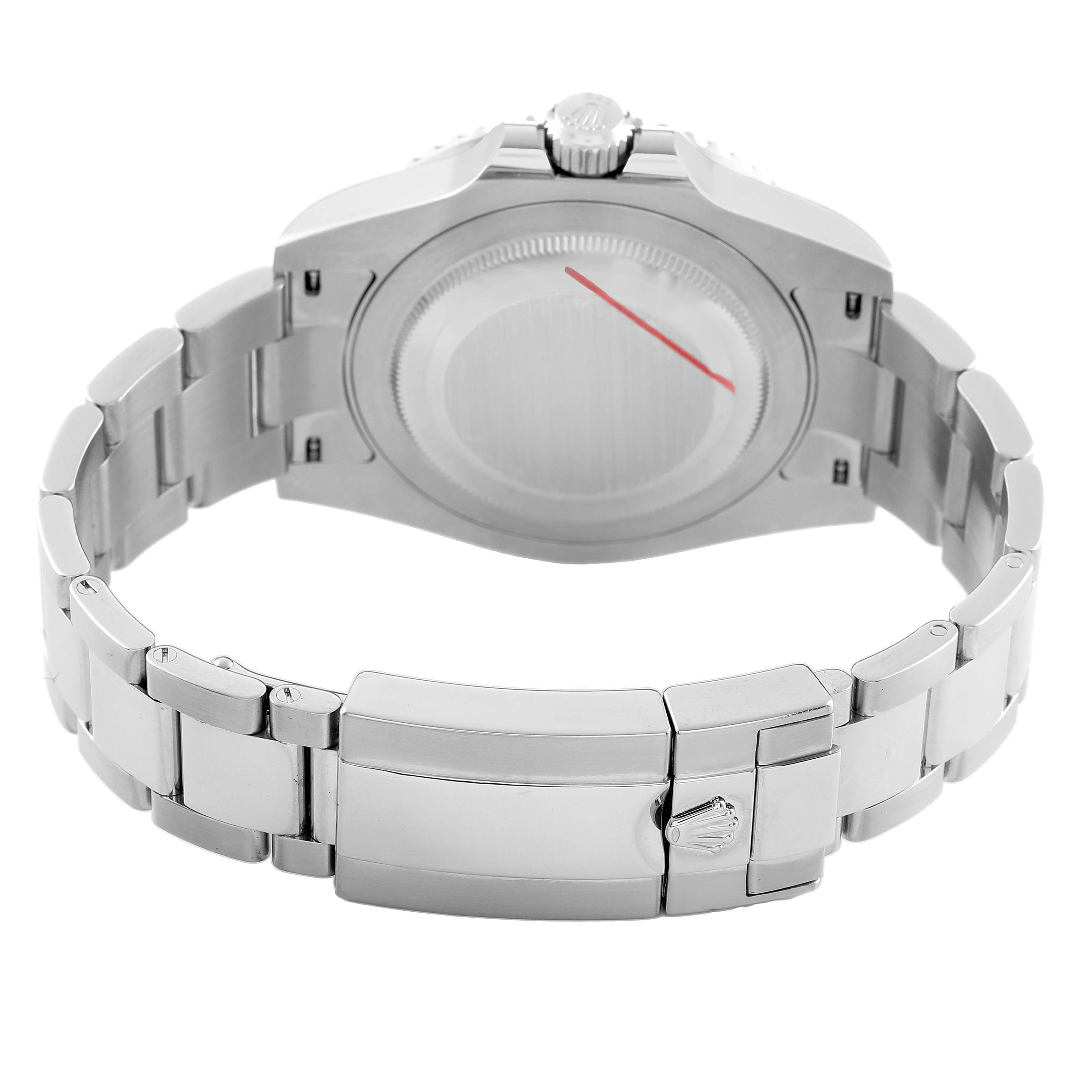 The image shows the back and bracelet of a Rolex GMT-Master 126720VTNR Men's Stainless Steel Black Dial, featuring the case back and clasp.