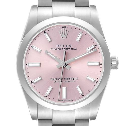 Photo of Rolex Oyster Perpetual 34 Steel Pink Dial Mens Watch 124200
