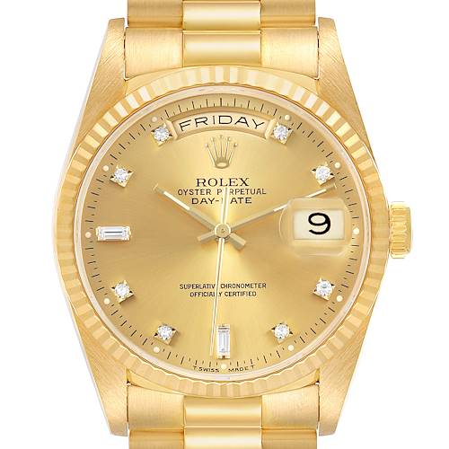 Photo of Rolex President Day-Date Yellow Gold Diamond Dial Mens Watch 18238
