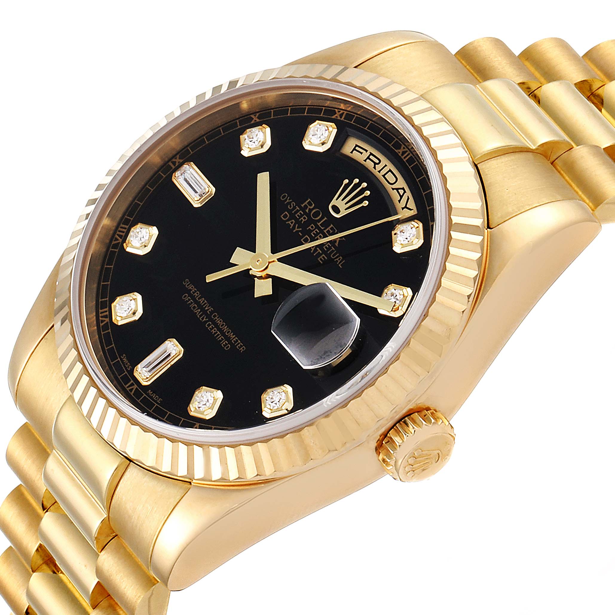 Rolex President Day Date Yellow Gold Diamond Mens Watch 118238 Box ...