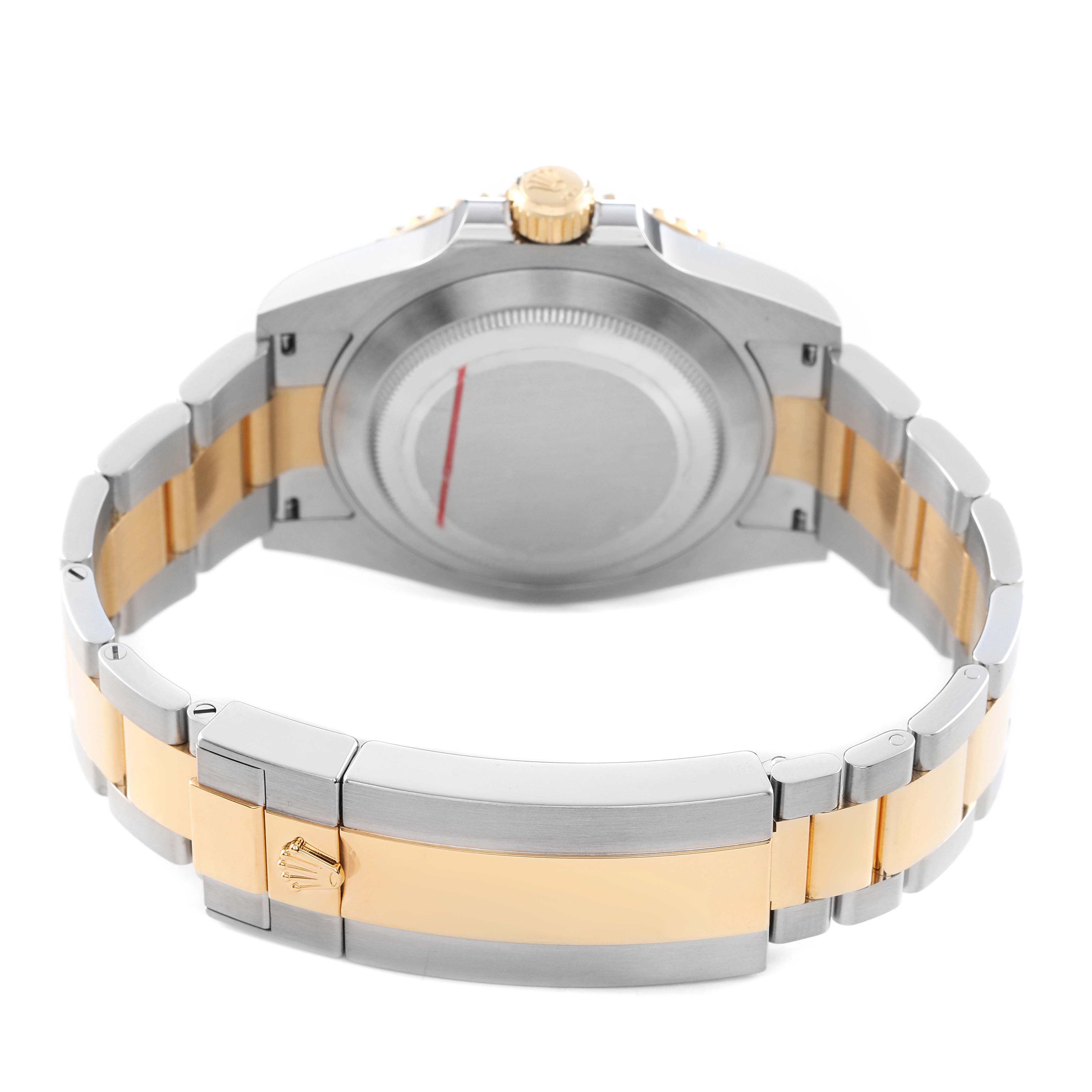 The image shows the back of the Rolex Submariner 126613 Men's Steel and Gold (two tone) Blue Dial, focusing on the bracelet and clasp.