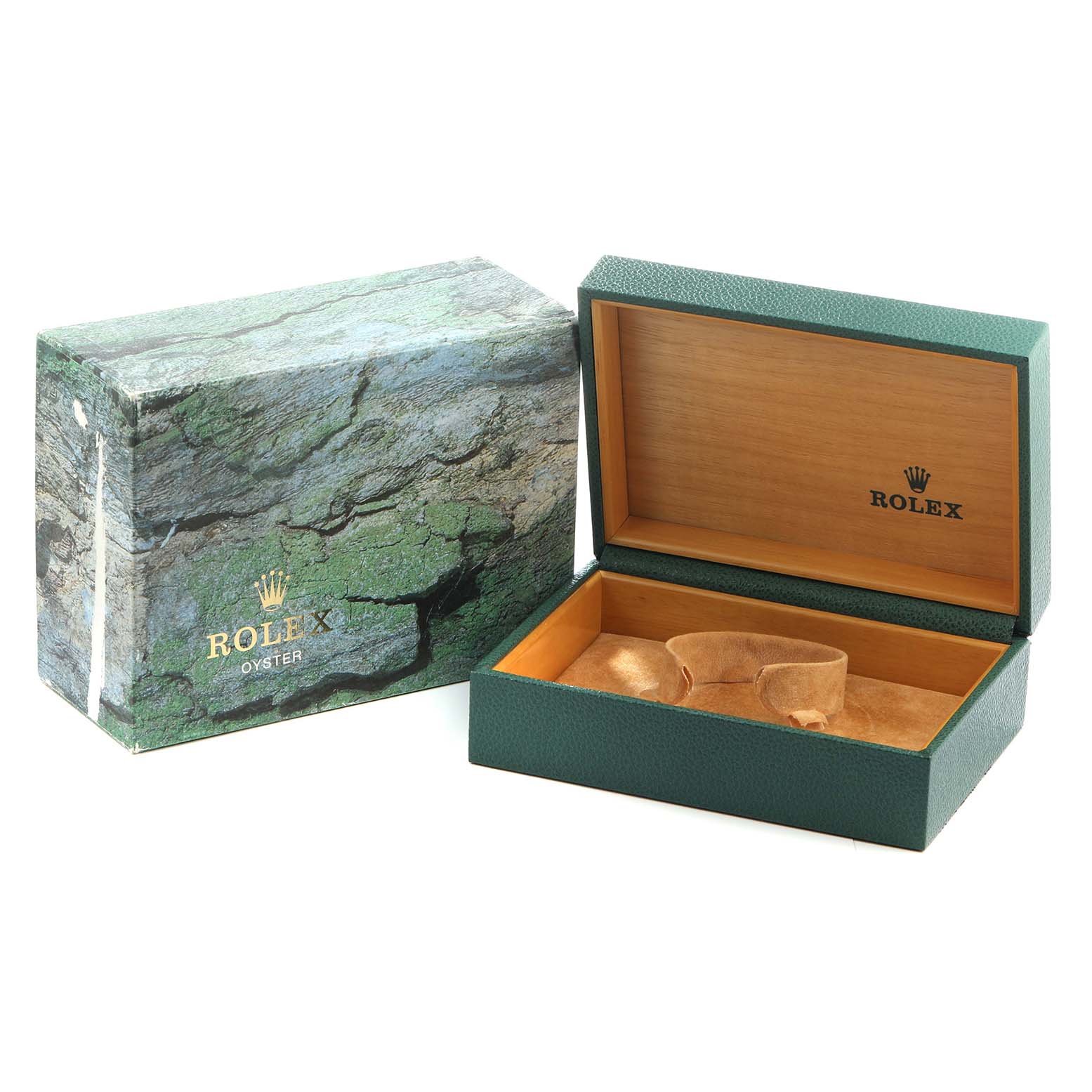 The image shows a Rolex Submariner 14060 Men's Stainless Steel Black Dial watch box and outer packaging, displayed from an angled side view.