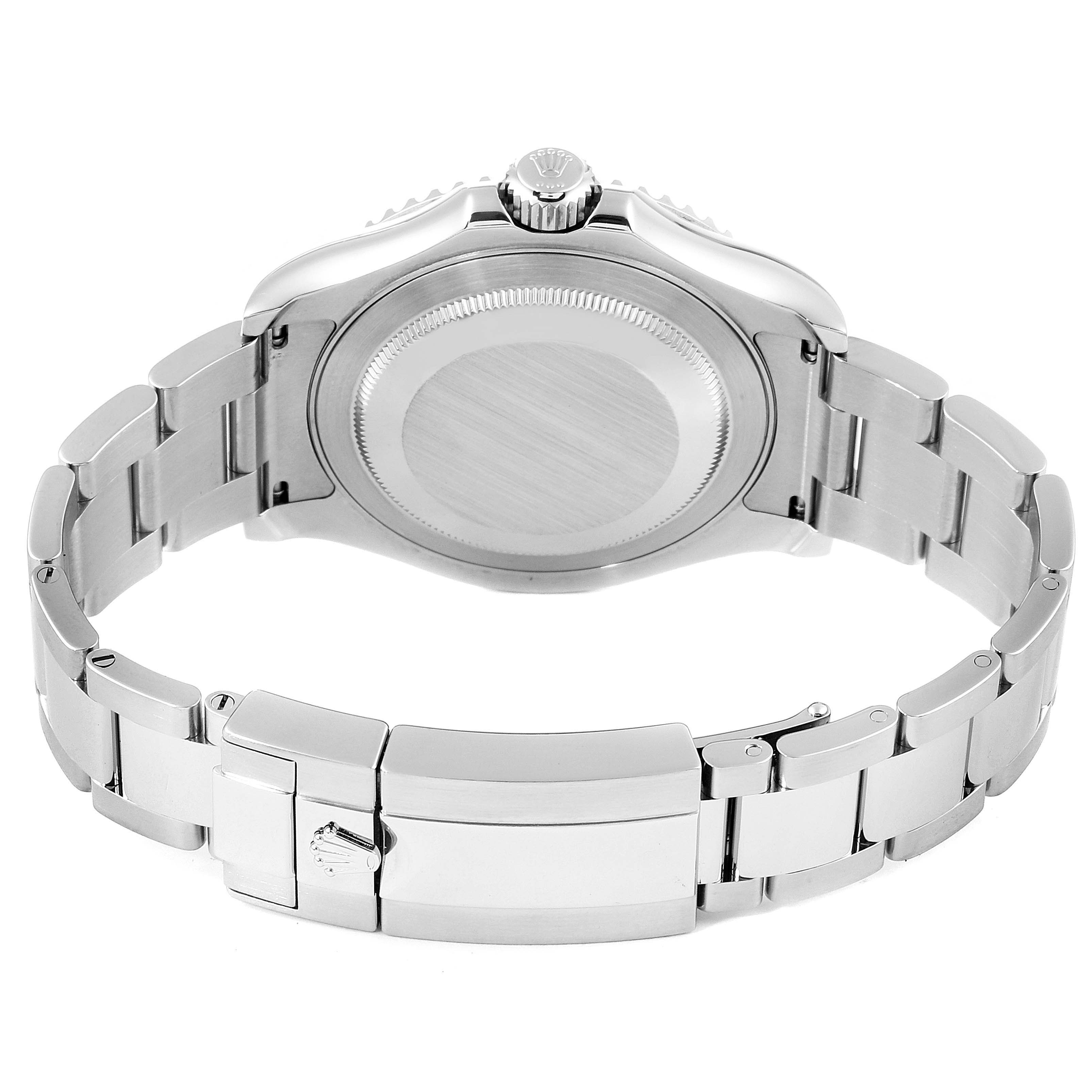 The image shows the back case and bracelet of the Rolex Yacht-Master 116622 Men
s Stainless Steel Grey Dial 116622 Men
s Stainless Steel Grey Dial watch from a rear angle.