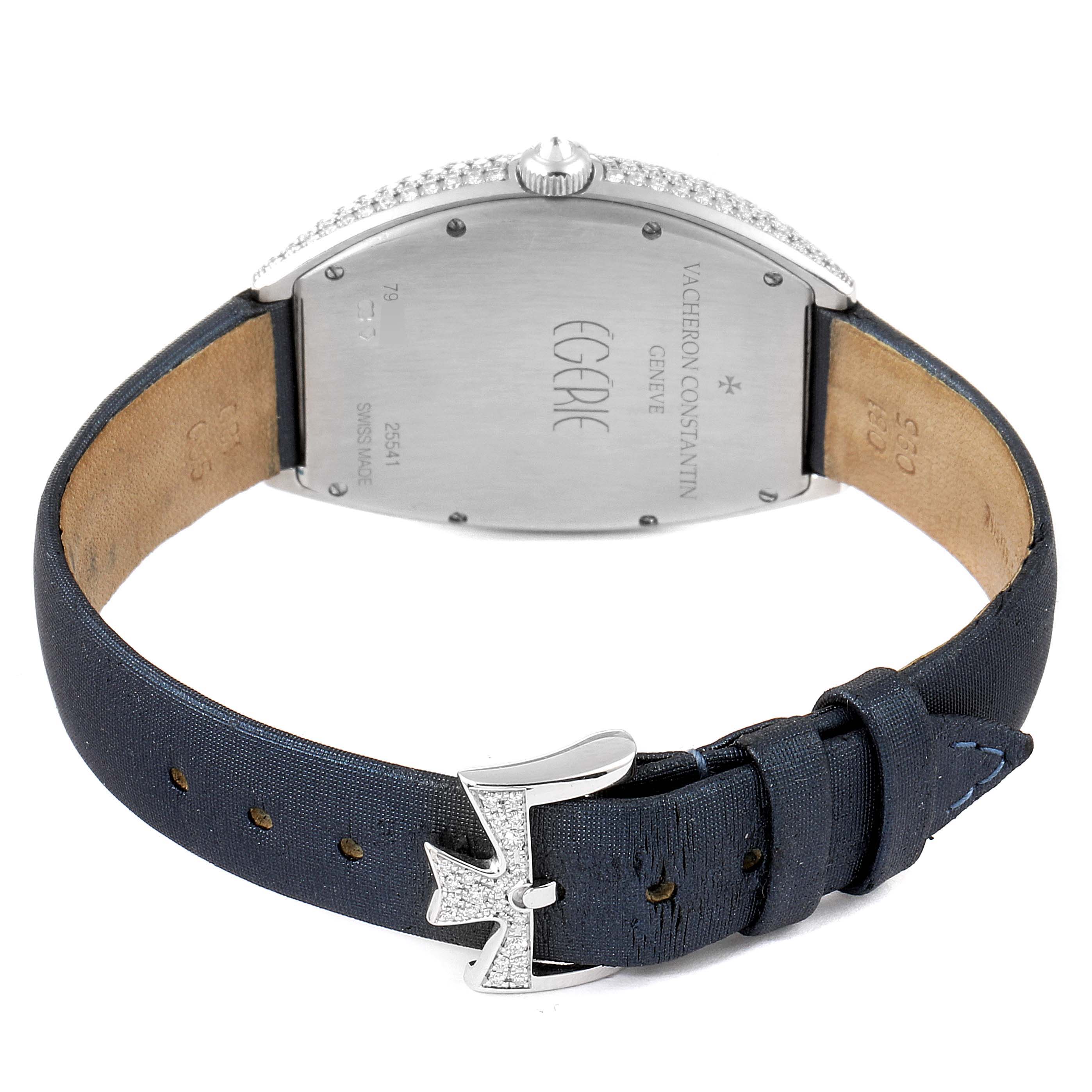 This image shows the back view of the Egerie model by Vacheron Constantin, highlighting the case back, strap, and buckle.