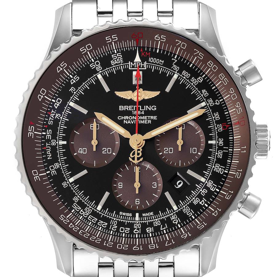 Breitling Navitimer 01 Black Brown Dial Limited Edition Mens Watch AB0127 Box Card SwissWatchExpo