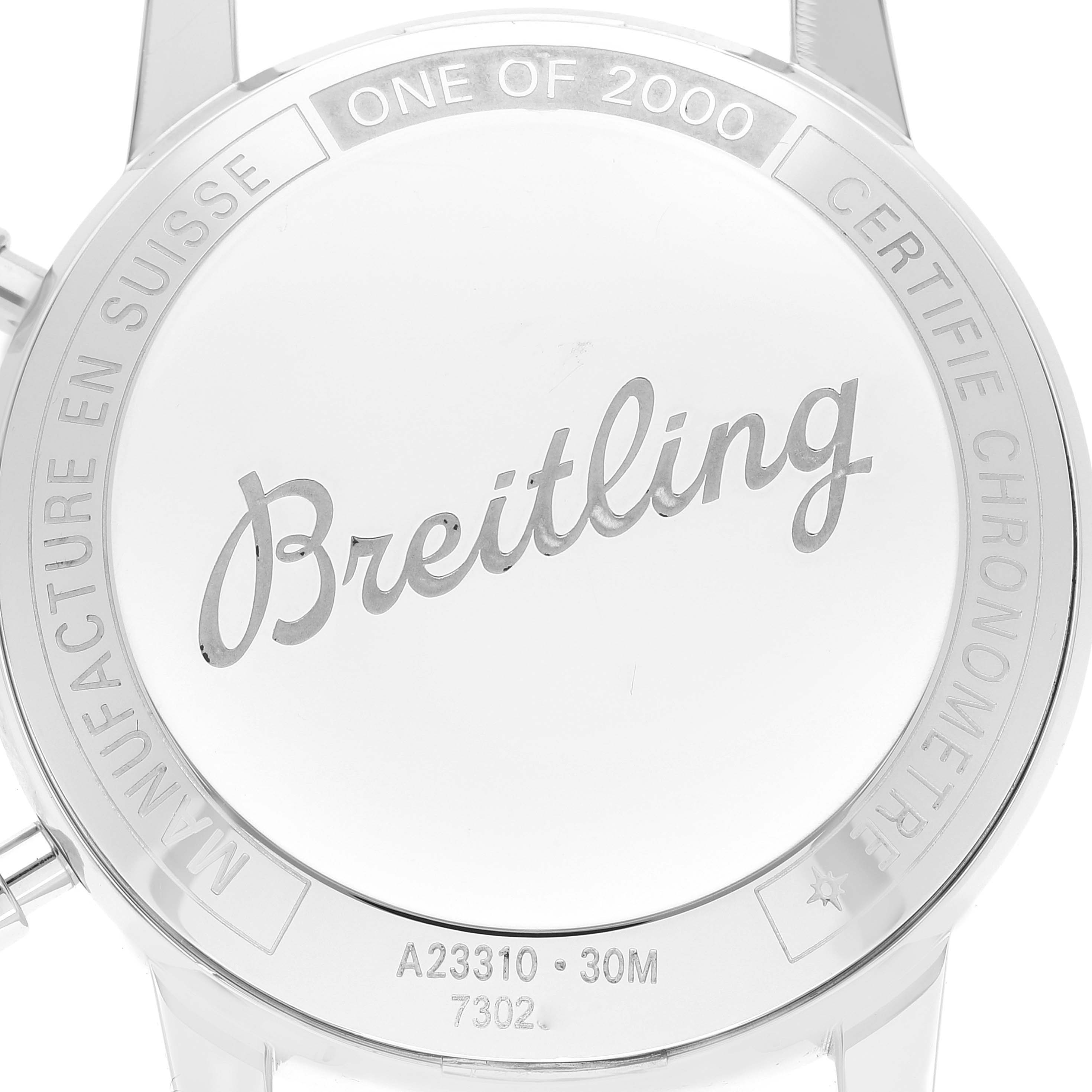 The image shows the caseback of a Breitling Premier A23310 Men's Stainless Steel White Dial A23310 Men's Stainless Steel White Dial watch, highlighting the brand name and model details.