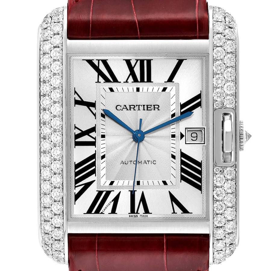 Cartier Tank Anglaise XL White Gold Diamond Mens Watch WT100023 SwissWatchExpo