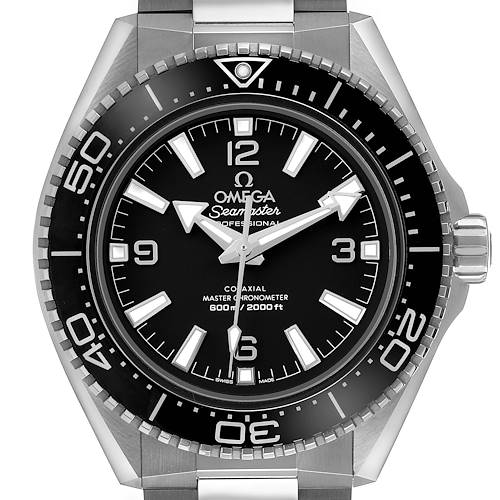 The Omega Seamaster 217.30.42.21.01.001 Men's Stainless Steel Black Dial watch is shown from a frontal angle highlighting the dial, bezel, and part of the bracelet.