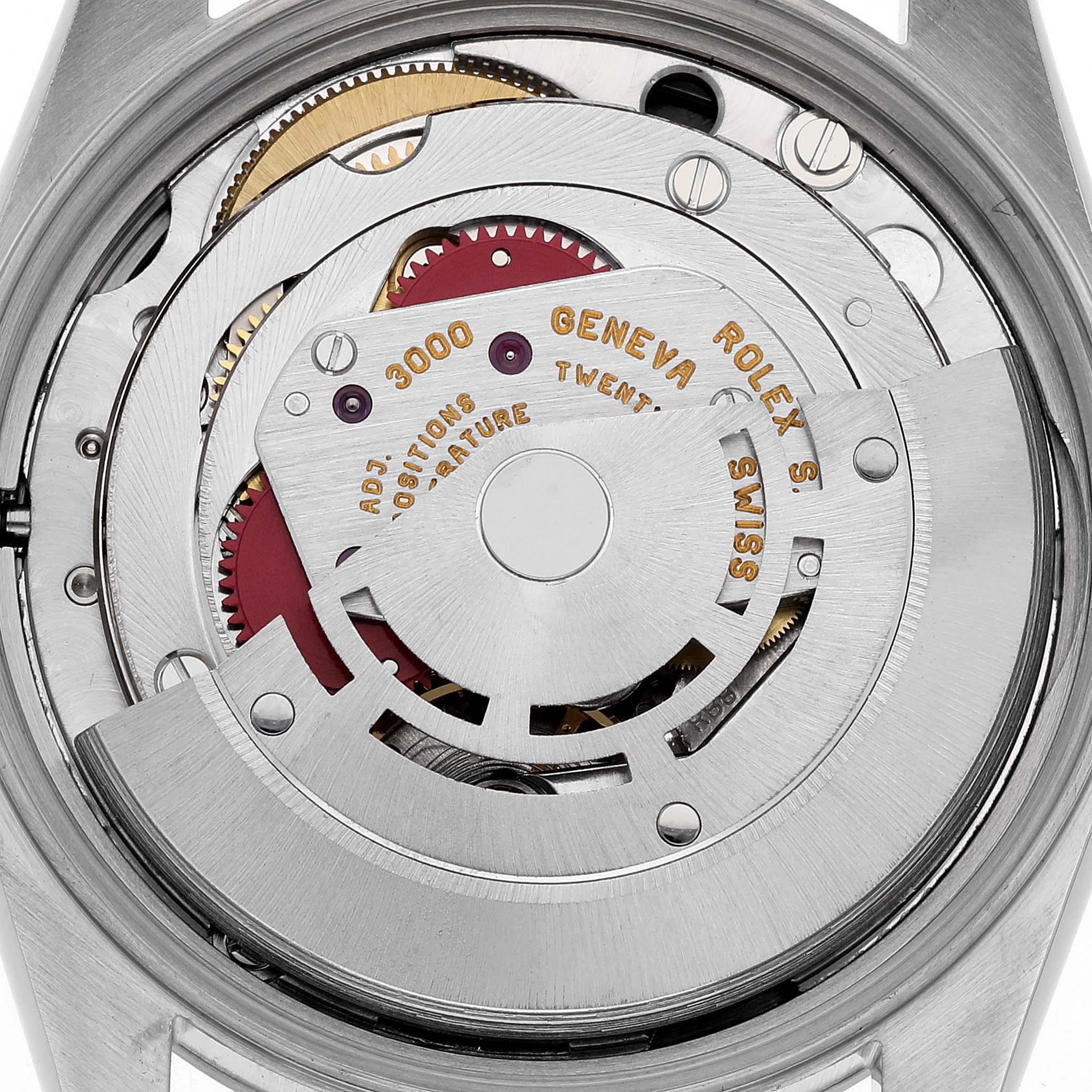 The image shows the internal mechanical movement of a Rolex Air-King 14000 Men's Stainless Steel Black Dial 14000 Men's Stainless Steel Black Dial watch, viewed from the back.