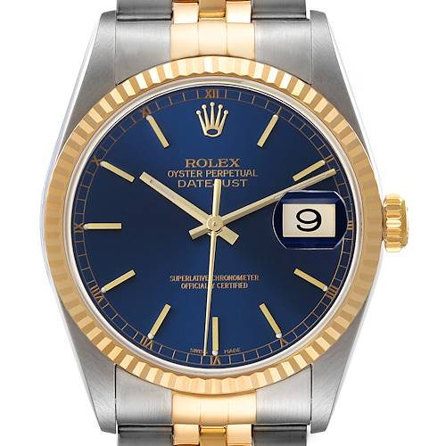 Photo of Rolex Datejust 36 Steel 18k Yellow Gold Blue Dial Mens Watch 16233