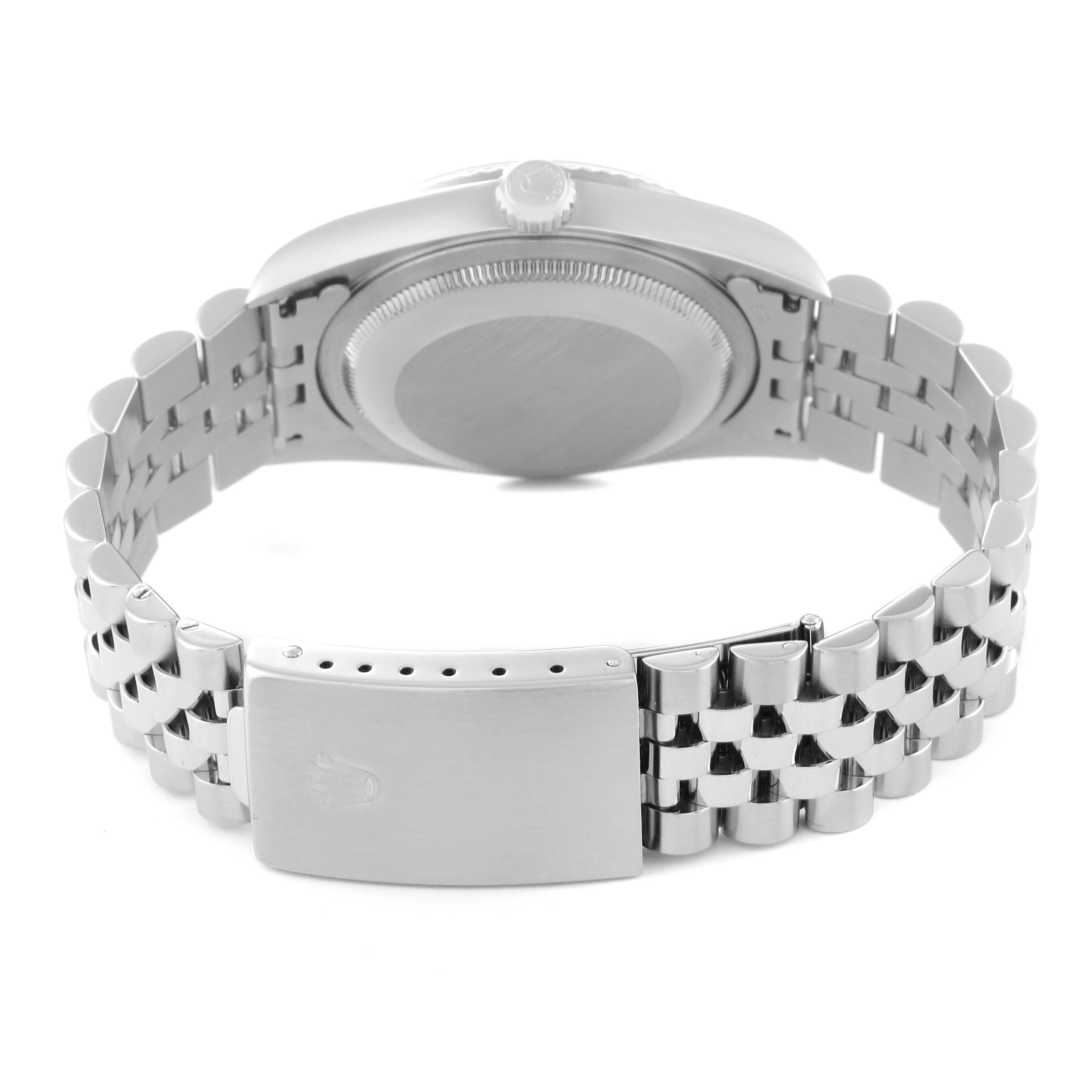 The image shows the back view of a Rolex Datejust 16234 Men's Stainless Steel Blue Dial 16234 Men's Stainless Steel Blue Dial watch, focusing on the bracelet and clasp.