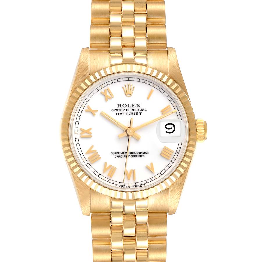 Rolex Datejust Midsize White Dial Yellow Gold Ladies Watch 68278 SwissWatchExpo