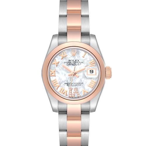 Photo of Rolex Datejust Steel Rose Gold Mother of Pearl Diamond Dial Ladies Watch 179161 Box Card