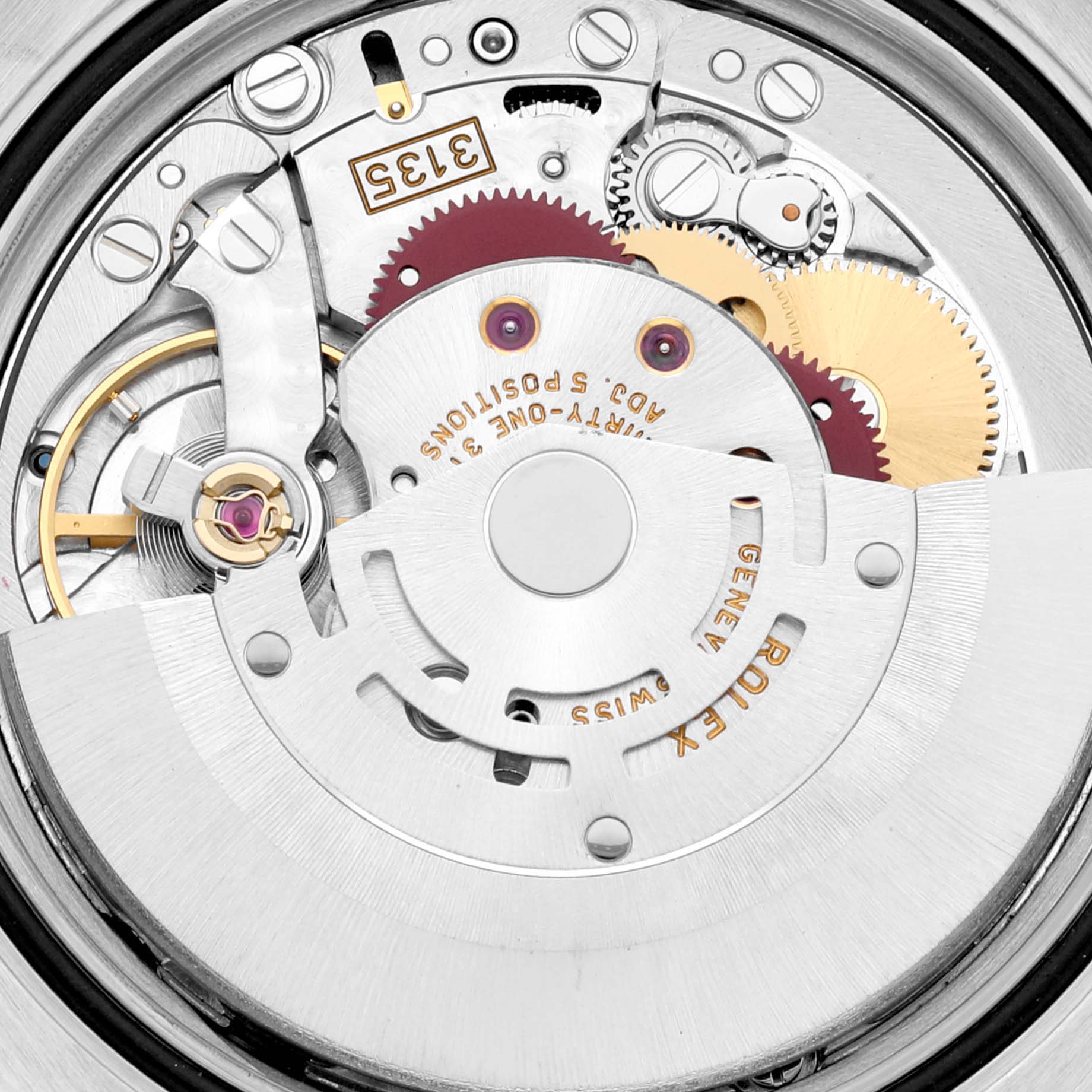 This image shows a close-up view of the movement and internal mechanics of a Rolex Turn-o-Graph 116264 Men's Stainless Steel Black Dial 116264 Men's Stainless Steel Black Dial watch.