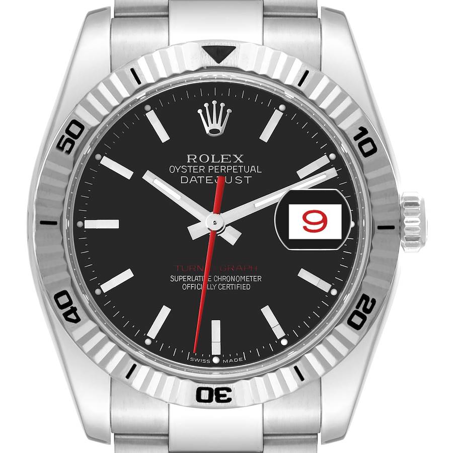 Rolex Datejust Turnograph Black Dial Steel White Gold Mens Watch 116264 Box Papers SwissWatchExpo
