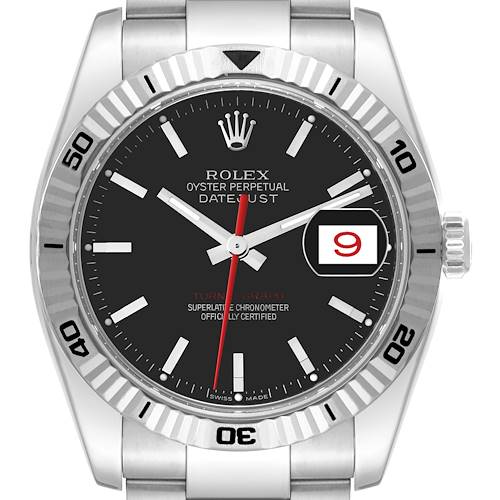 Photo of Rolex Datejust Turnograph Black Dial Steel White Gold Mens Watch 116264 Box Papers