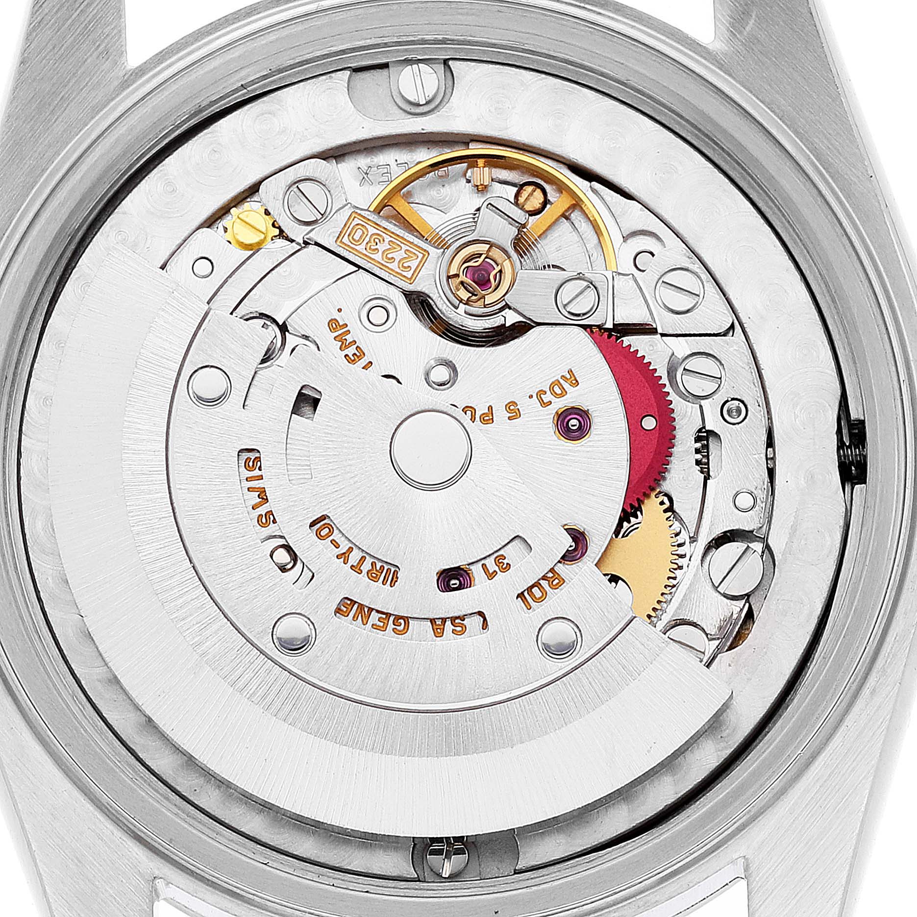 The image shows the back view of the internal mechanism of a Mid-Size Rolex watch.
