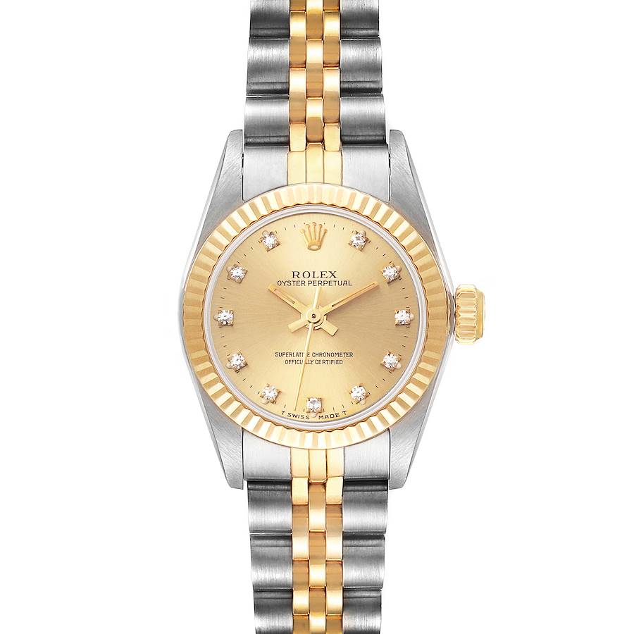 Rolex Oyster Perpetual Steel Yellow Gold Diamond Dial Ladies Watch 67193 Papers SwissWatchExpo