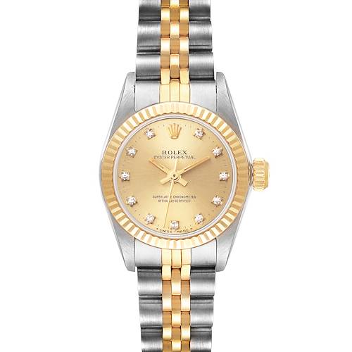 Photo of Rolex Oyster Perpetual Steel Yellow Gold Diamond Dial Ladies Watch 67193 Papers