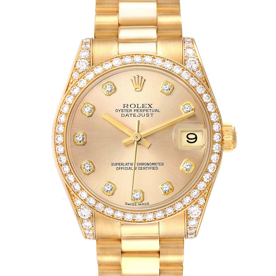 Rolex President 31 Midsize Yellow Gold Diamond Dial Bezel Ladies Watch 178158 SwissWatchExpo