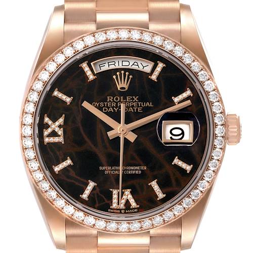 Photo of Rolex President Day Date Rose Gold Eisenkiesel Stone Diamond Mens Watch 128345 Unworn