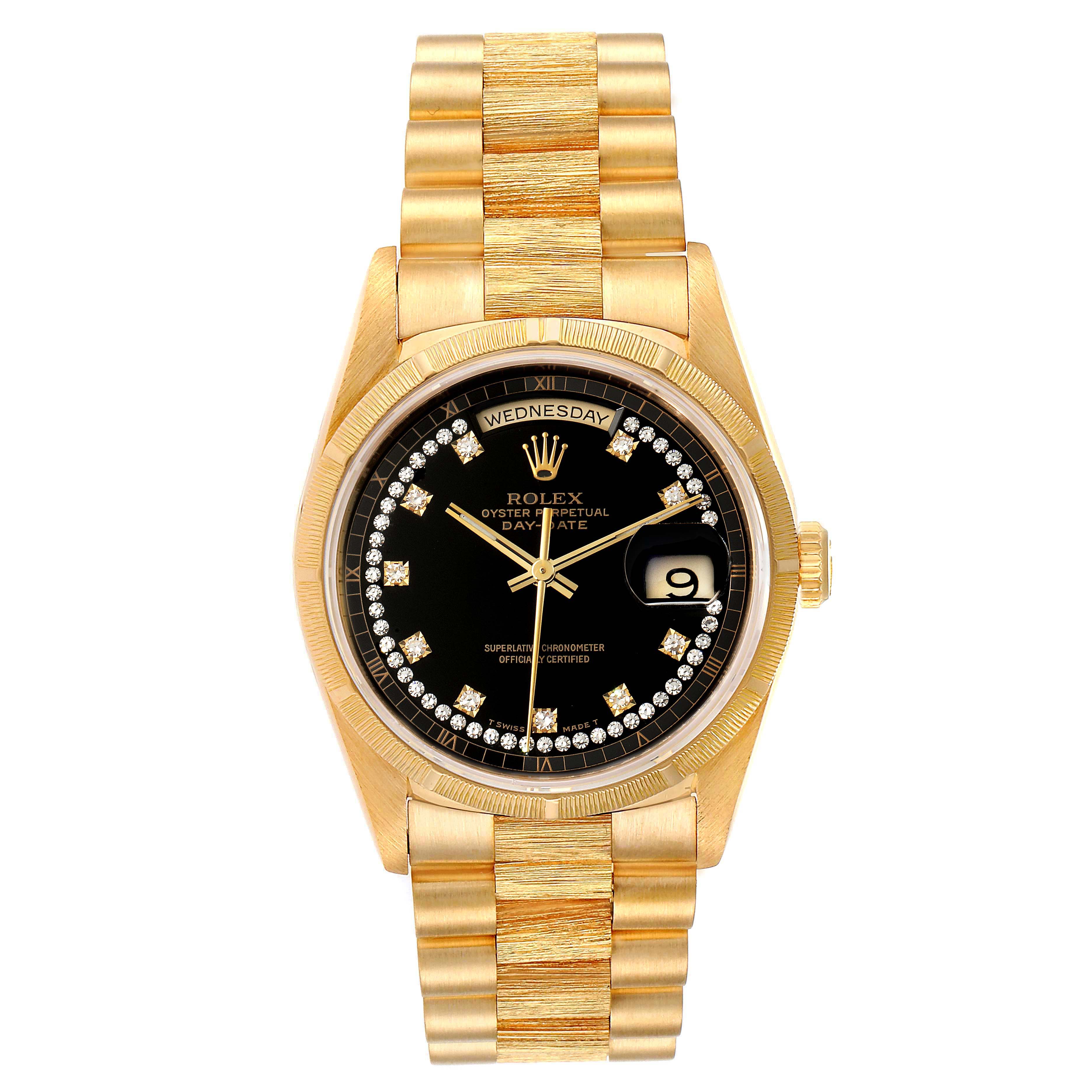 Rolex President Day-Date Yellow Gold Bark Diamond Dial Mens Watch 18248 ...