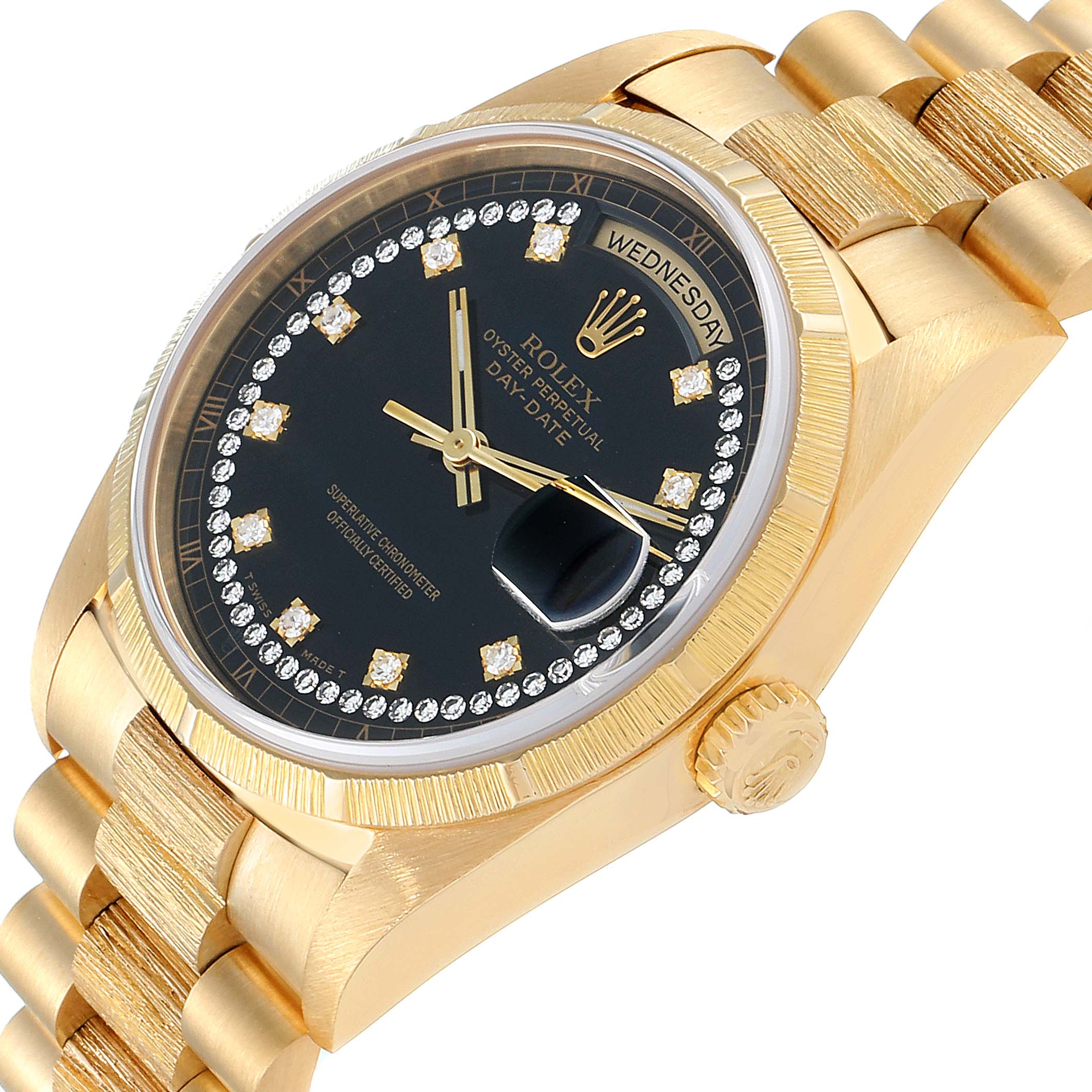 Rolex President Day-Date Yellow Gold Bark Diamond Dial Mens Watch 18248 ...