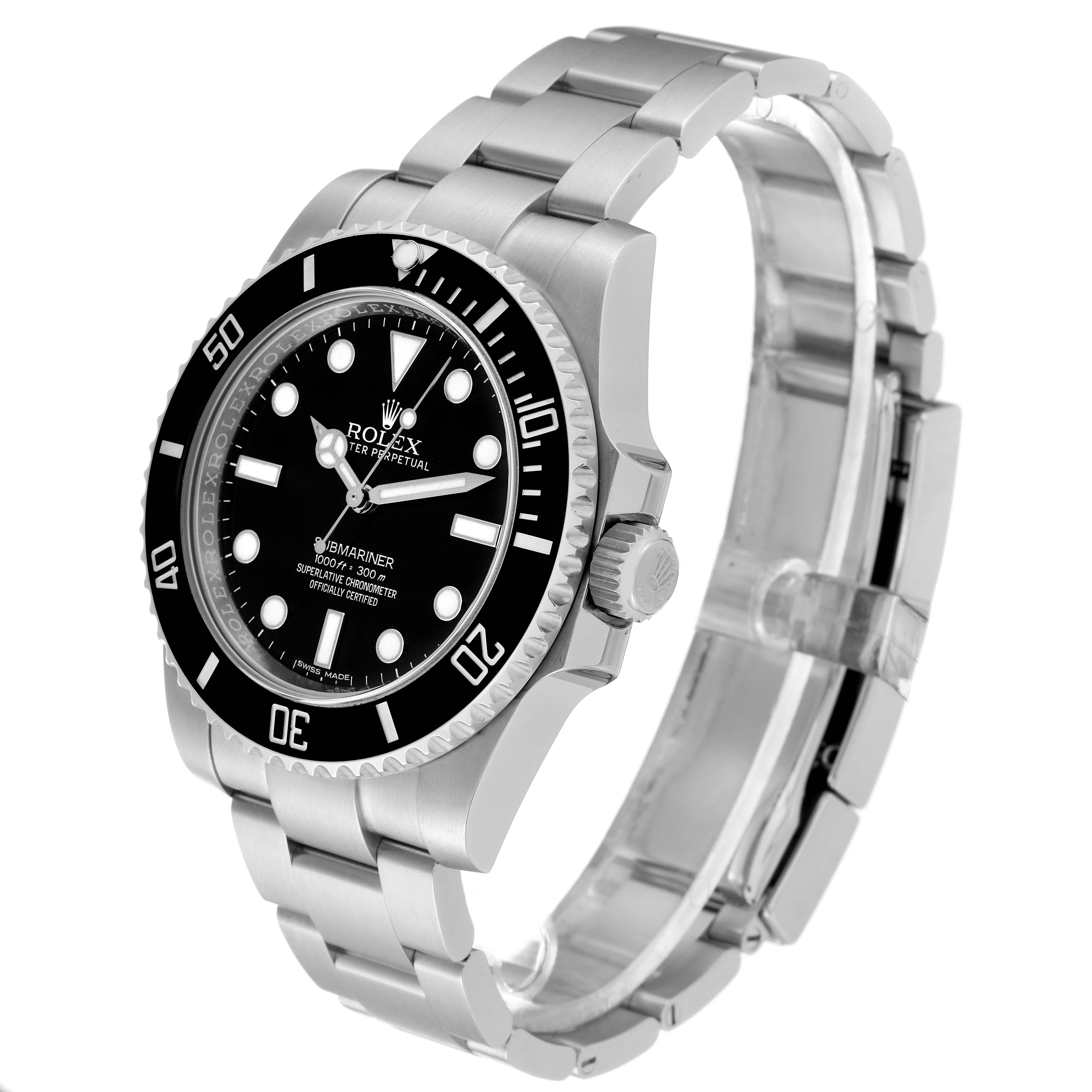 The image shows a Rolex Submariner 114060 Men's Stainless Steel Black Dial 114060 Men's Stainless Steel Black Dial watch at a three-quarter angle, highlighting the face, bezel, and part of the bracelet.