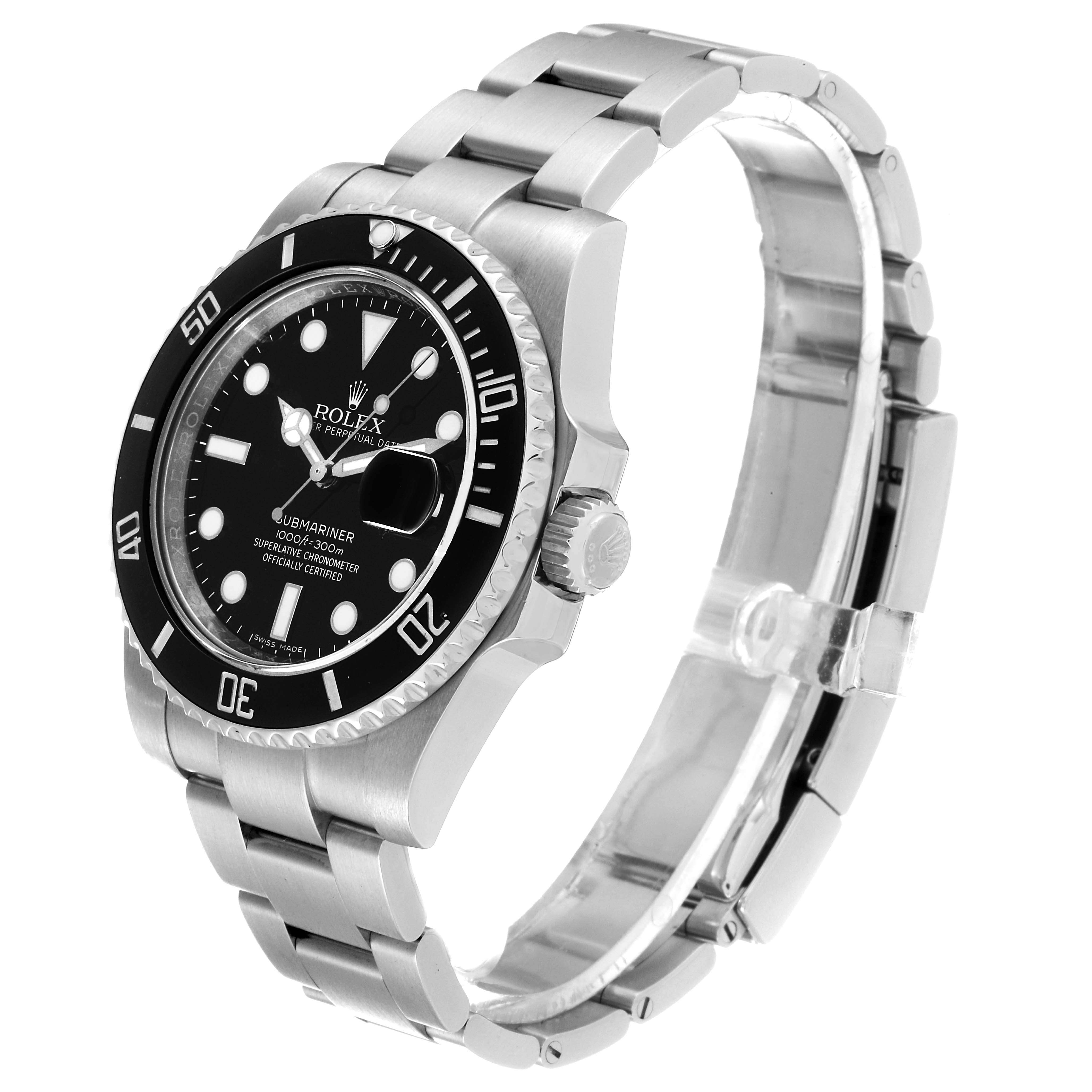 This image shows a Rolex Submariner 116610 Men
s Stainless Steel Black Dial 116610 Men
s Stainless Steel Black Dial watch at a three-quarter angle, highlighting the face, bezel, crown, and bracelet.