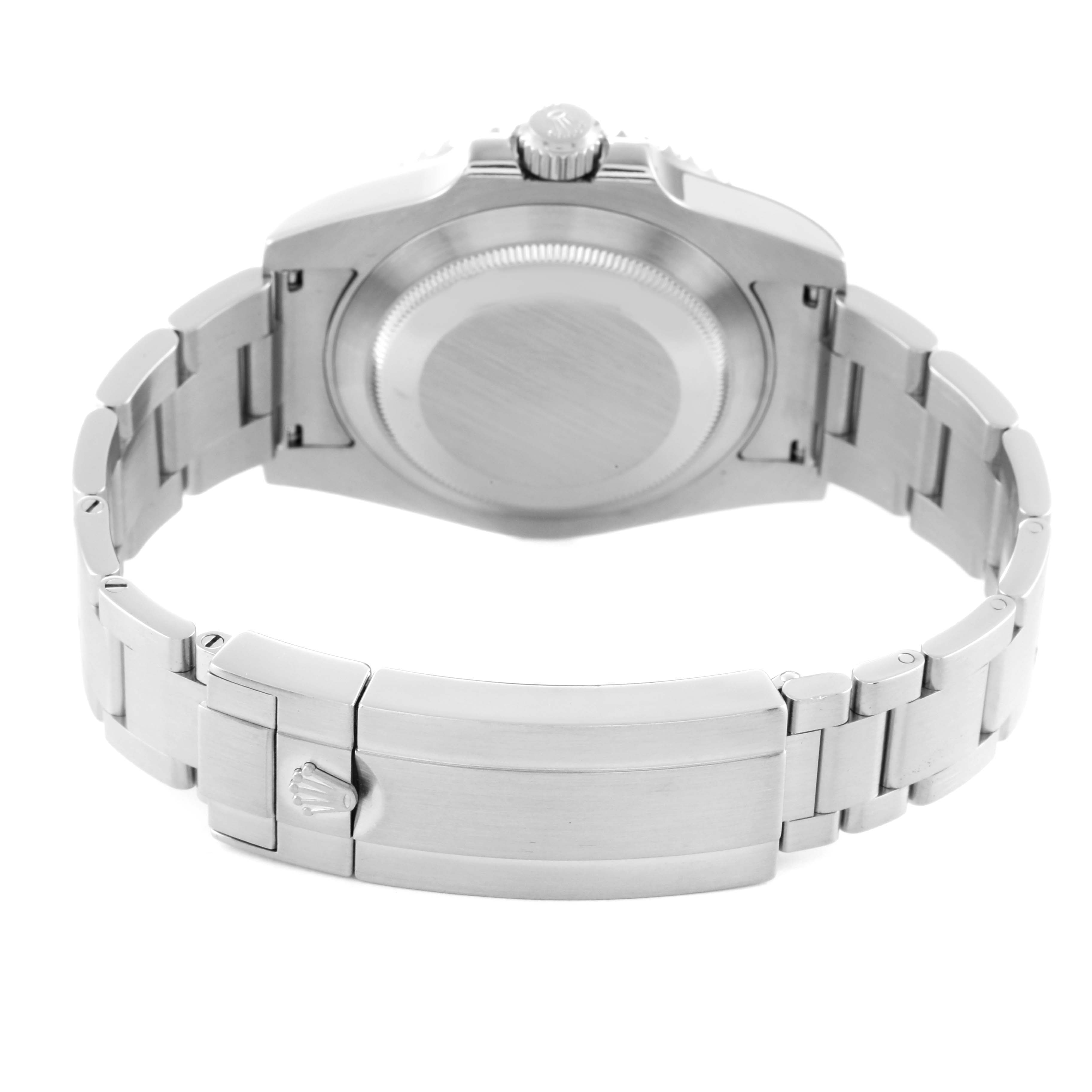 This image shows the back view of the Rolex Submariner 116610 Men
s Stainless Steel Black Dial 116610 Men
s Stainless Steel Black Dial watch, highlighting the case back, bracelet, and clasp.