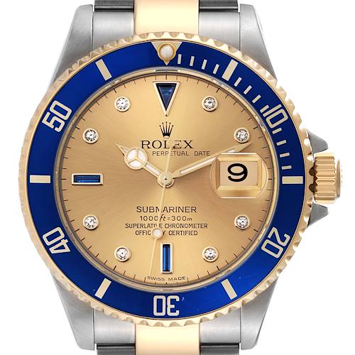 Photo of Rolex Submariner Steel Yellow Gold Serti Dial Mens Watch 16613 Box Papers