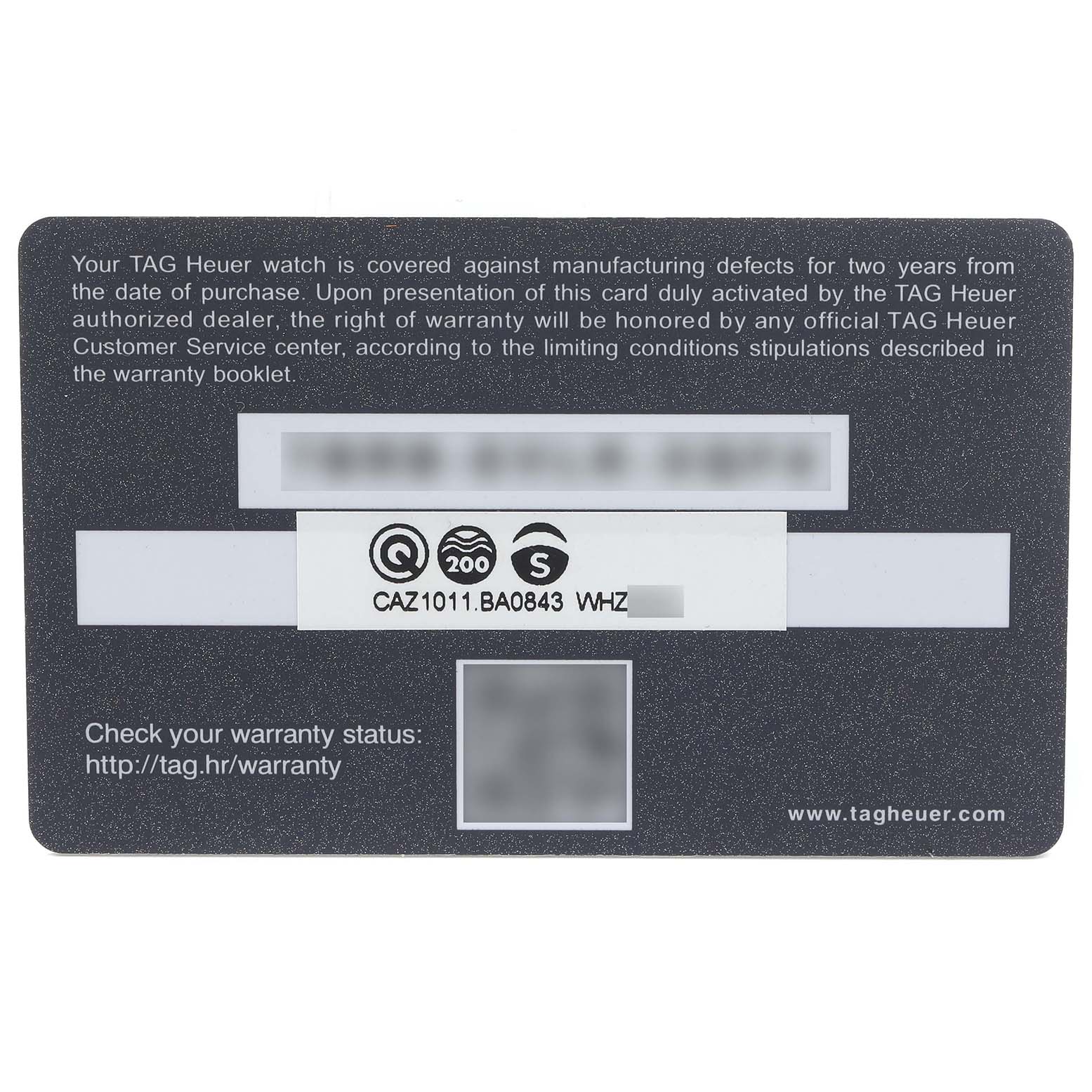 The image shows a warranty card for a TAG Heuer Formula 1 watch.