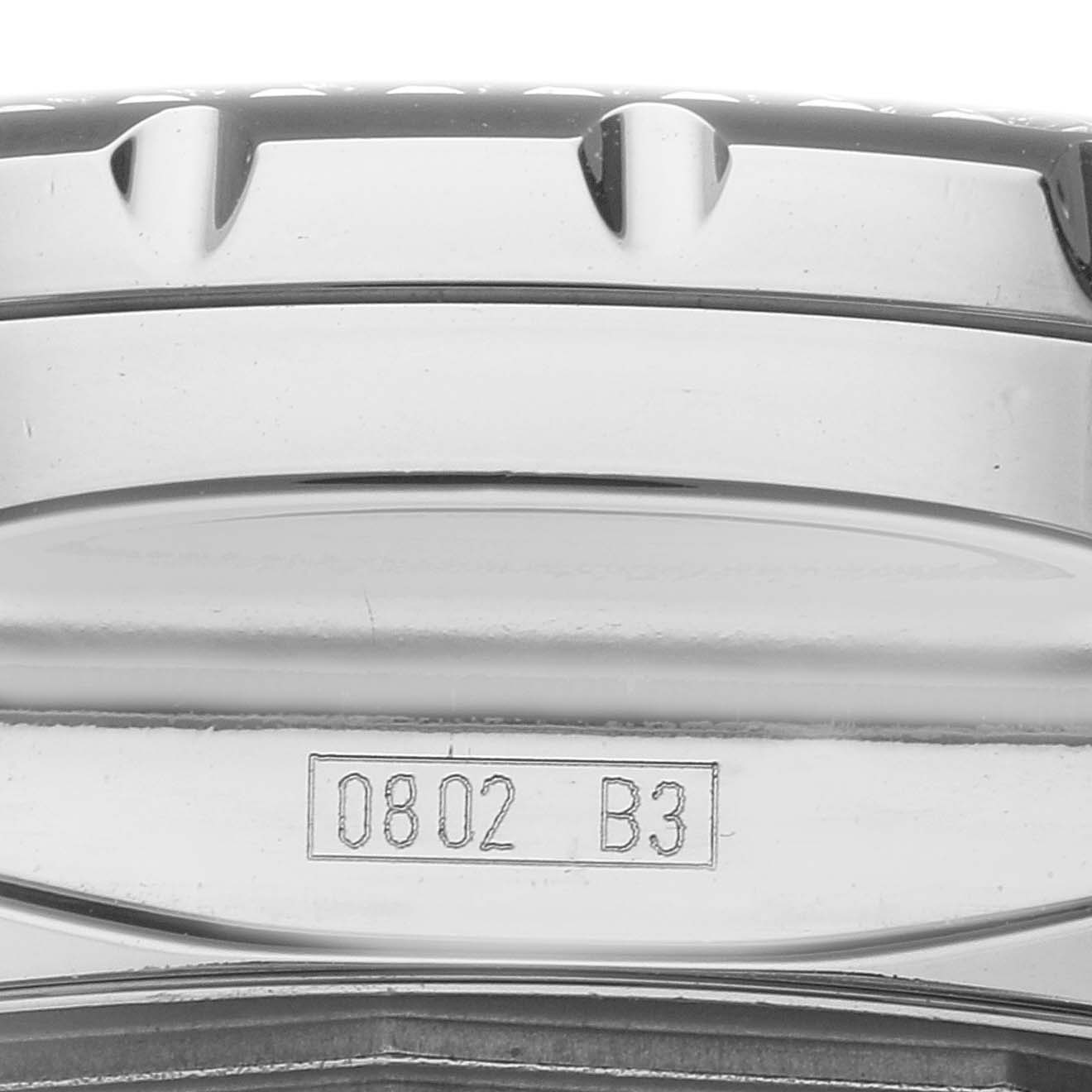 This image shows a close-up of the bezel and case side, with the model number of a Bentley watch by Breitling.