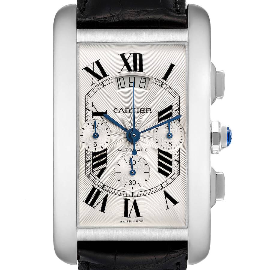 Cartier Tank Americaine White Gold Chronograph Mens Watch W2609456 SwissWatchExpo